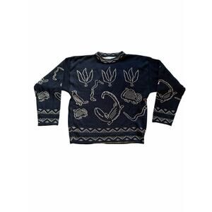 Austin Kane International Male Sweater Vintage 80s Southwestern Animal Black XL